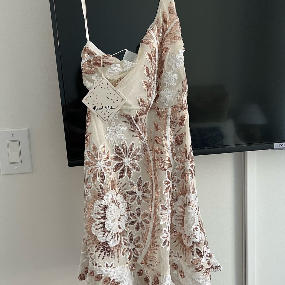 One shoulder floral sequent dress - never worn new with tags